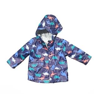NWT Little Me Dinosaur Raincoat Boys Toddler Hooded Jacket Snap Button Pockets